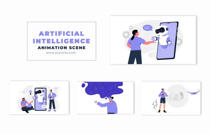 Artificial Intelligence Using Flat Design Character Animation Scene